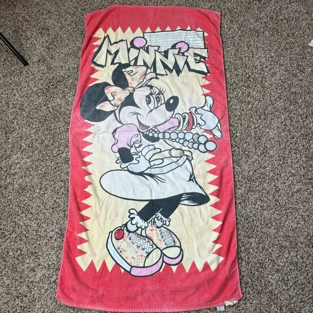 VINTAGE 80s-90s Disney Minnie Mouse Beach Towel Pool Swimming *Flaws from Age*